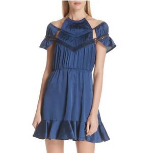NWT SELF-PORTRAIT Arrow Trim Satin Minidress Blue Size 8